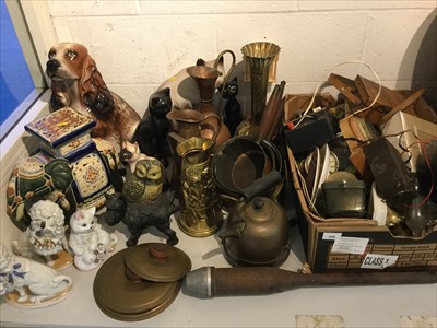 Lot 296 - Collection of ceramic animal ornaments together with brass ware and other metalware and sundries