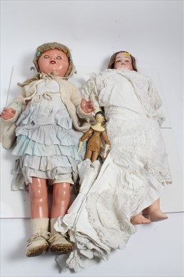 Lot 1403 - Doll Armand Marseille Bisque head and shoulder 'Floradora' plus a 19th century Peg Doll.