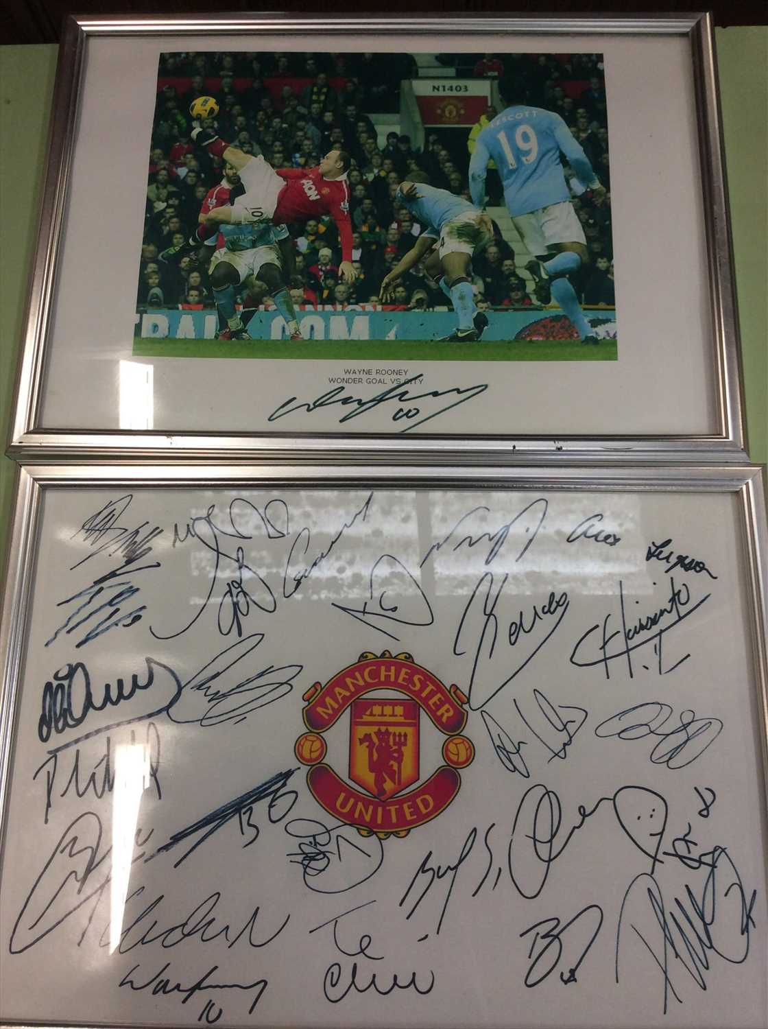 Lot 109 - Wayne Rooney photo, Man united signed squad print and Joan Collins auto pen signed photo