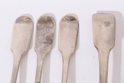 Lot 230 - Set of six Victorian silver fiddle pattern dinner forks (London 1844) and two similar table spoons.