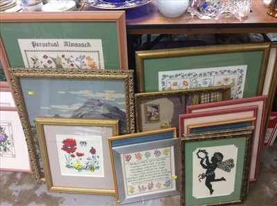 Lot 417 - Group needlepoint framed artwork, other pictures and prints