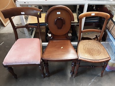Lot 964 - Victorian mahogany hall chair, antique bar back chair and one other bedroom chair
