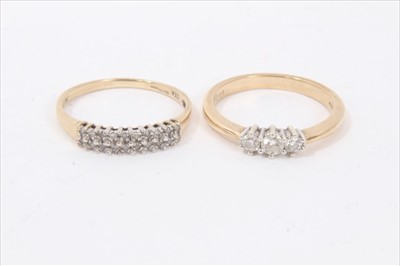 Lot 123 - 9ct gold diamond three stone ring together with a 9ct gold diamond half hoop ring