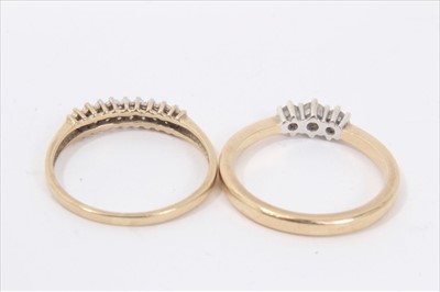 Lot 123 - 9ct gold diamond three stone ring together with a 9ct gold diamond half hoop ring