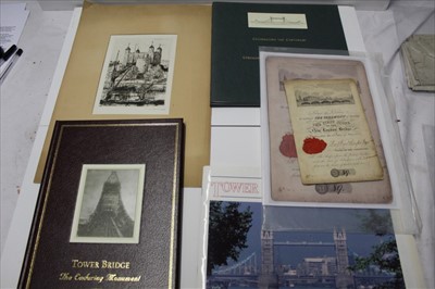 Lot 1127 - Tower of London commemorative items including an original ticket to witness 'The Ceremony' of laying the first stone of the New London Bridge on   June 1825 with red wax seal and a typed extracts f...