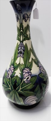 Lot 939 - Moorcroft Pottery Wolfsbane pattern vase, designed by Angie Davenport, dated 22nd March 2002, 53.5cm height