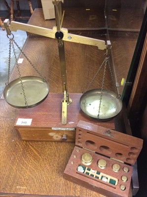 Lot 345 - Brass chemical balance scales together with a case of weights