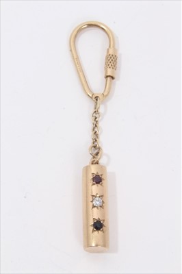 Lot 129 - 9ct gold key ring with gem set gold fob