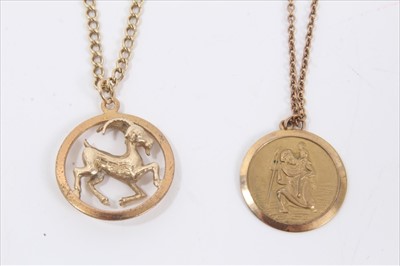 Lot 131 - 9ct gold Capricorn pendant on chain and a 9ct gold St. Christopher pendant on chain (2)