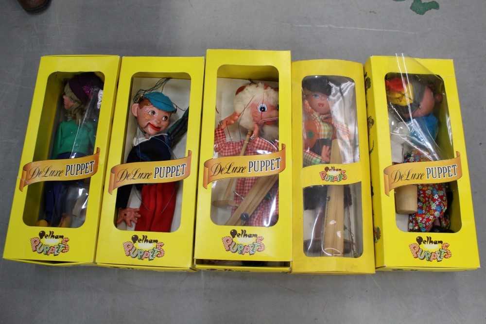 Lot 1420 - Five Pelham Puppets, Farmer, Cowgirl, Old Lady, Boy and Girl.