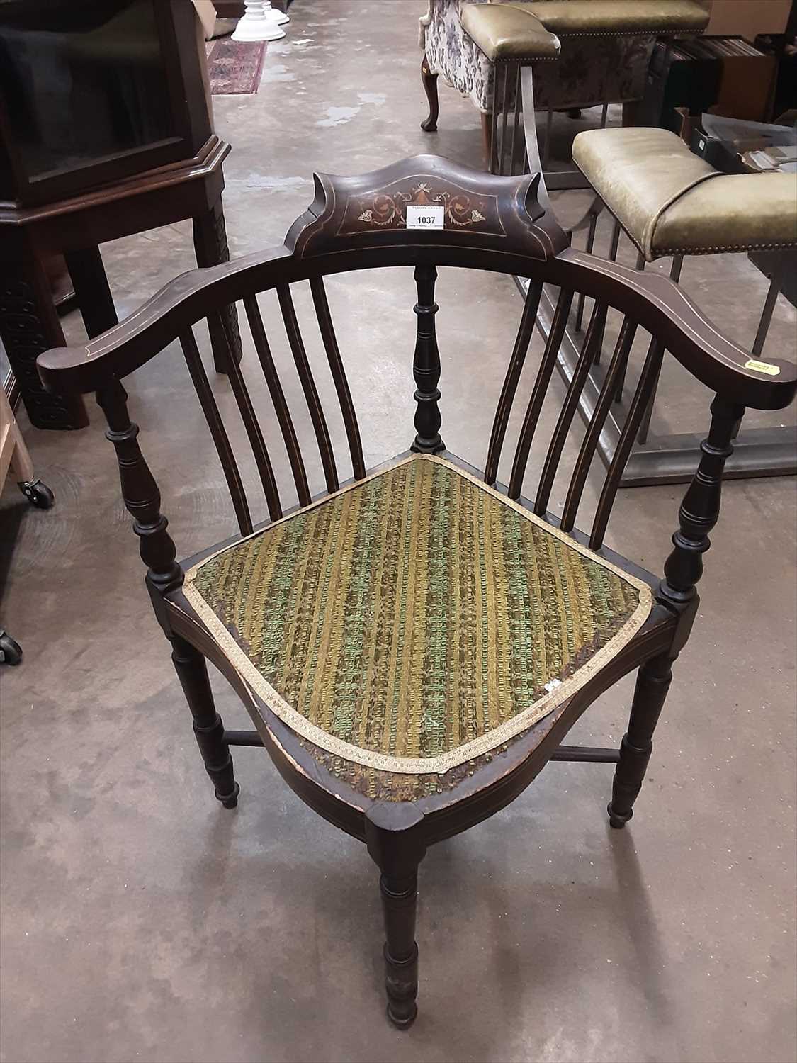 Lot 1037 - Edwardian inlaid corner chair