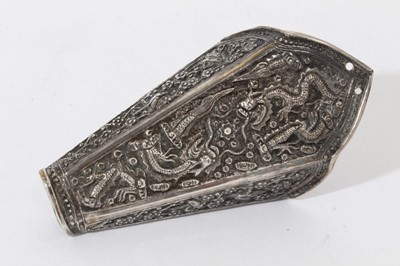 Lot 234 - Chinese white metal wall pocket with dragon decoration, Eastern pot with cover and small bowl
