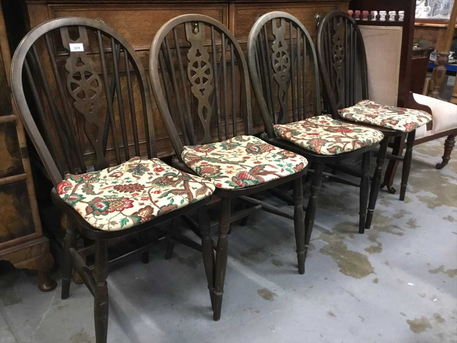 Lot 1075 - Set four wheelback kitchen chairs