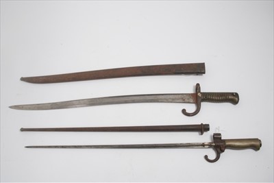 Lot 794 - First World War French Label Bayonet together with an 1866 Chassepot Bayonet (2)