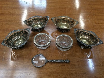 Lot 665 - Set of four Victorian silver salts, two glass salts and lor