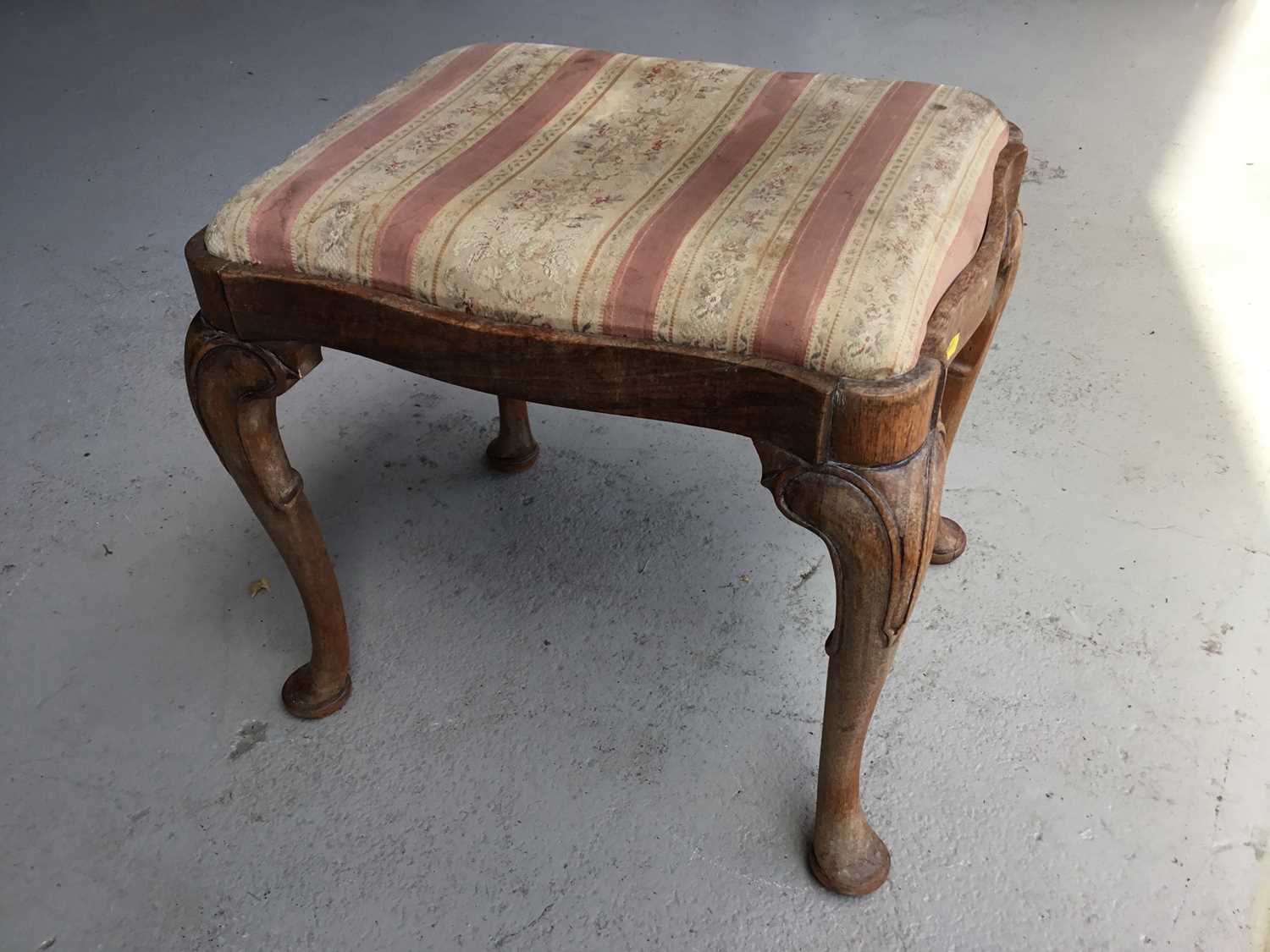 Lot 46 - Antique mahogany Dressing stool of shaped rectangular form, with drop in seat, on cabriole legs