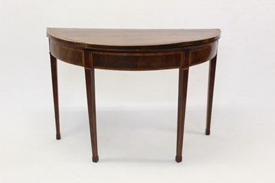 Lot 856 - George III mahogany and satinwood crossbanded demi-lune side table