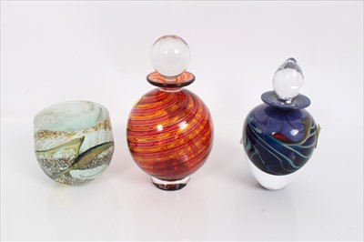 Lot 979 - Two Peter Layton art glass scent bottles with stoppers and a Peter Layton glass vase