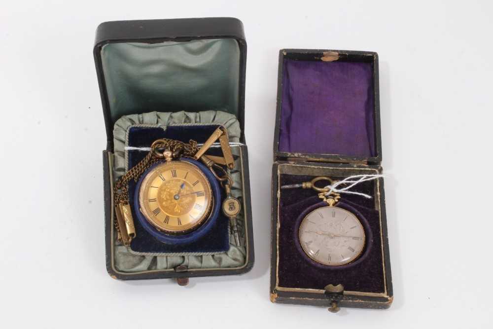 Lot 186 - Two late 19th century Swiss gold fob watches, both cased