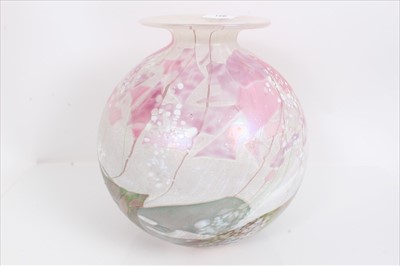 Lot 951 - Large Isle of Wight globular vase with pink, white and turquoise decoration and original sticker