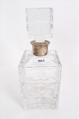 Lot 965 - Good quality 1970s cut glass cube decanter with silver collar (dated 1973), by Garrard & Co