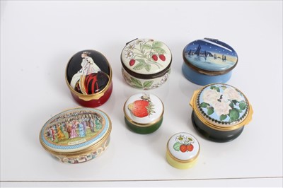 Lot 978 - Four Halcyon Days enamel trinket boxes and three Crummles enamel boxes