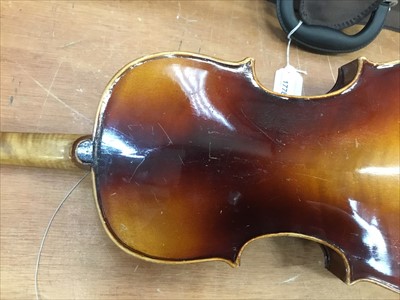 Lot 1778 - Old violin bearing a label - 'David Christian Hopl, Instrumentalia in Quittenbach, 1760' with a violin bow in case