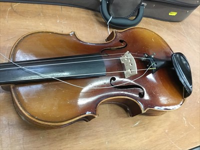 Lot 1778 - Old violin bearing a label - 'David Christian Hopl, Instrumentalia in Quittenbach, 1760' with a violin bow in case