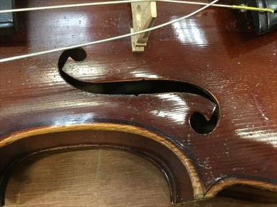 Lot 1778 - Old violin bearing a label - 'David Christian Hopl, Instrumentalia in Quittenbach, 1760' with a violin bow in case