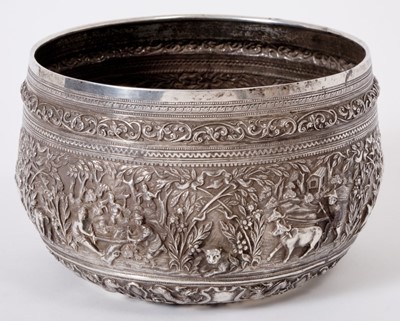 Lot 255 - Late 19th century Burmese silver bowl with repoussé decoration