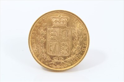 Lot 403 - G.B. - Victoria Y.H. shield back gold sovereign 1852 (N.B. reverse edge knock) otherwise A.E.F. (1 coins)