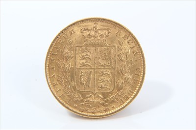 Lot 404 - G.B. - Victorian Y.H. shield back gold sovereign 1863 G.V.F. (1 coin)