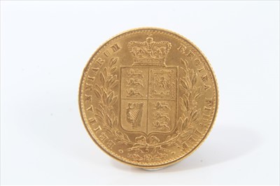 Lot 405 - G.B. - Victorian Y.H. shield back gold sovereign 1866 Die No 6 G.V.F. (1 coin)