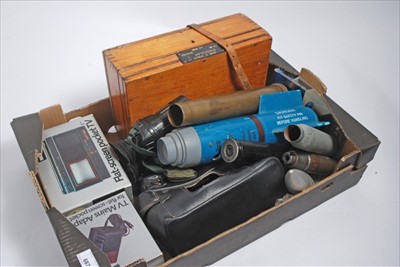 Lot 687 - Group of Militaria to include various shell cases, together with a binoculars case and a pair of binoculars (1 box)