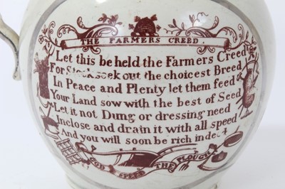 Lot 89 - Pearlware and silver lustre harvest jug, circa 1810, printed with 'God Speed the Plough', other motifs and a poem, 14cm height