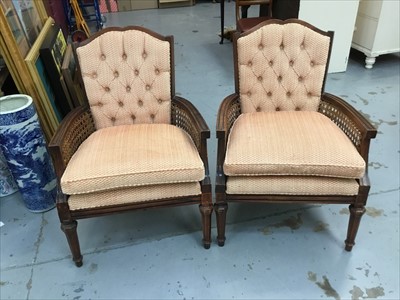 Lot 868 - Pair of beech and caned armchairs