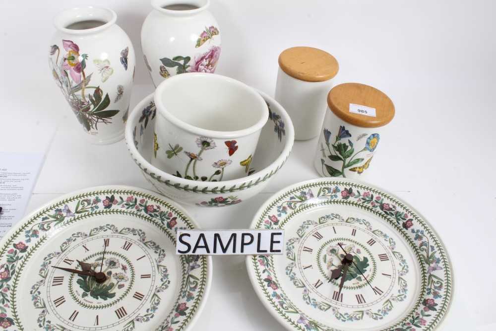 Lot 985 - Portmeirion The Botanic Garden table service, including plates, vases, clocks, storage jars, cups and saucers etc