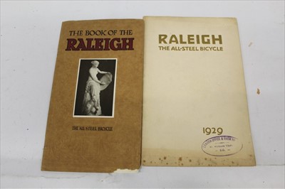 Lot 1617 - Scarce Raleigh Cycles 'The book of the Raleigh' circa. 1912, together with another Raleigh sales brochure for the all - steel bicycle, dated 1929 (2)