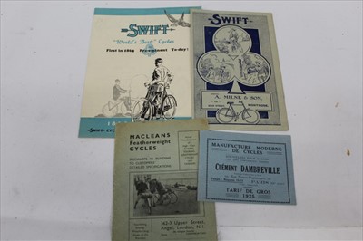 Lot 1618 - Scarce Swift Cycle Brochure dated 1914, together with another Swift brochure dated 1933, a French Bicycle brochure dated 1925 and one other Pre War cycle brochure (4)