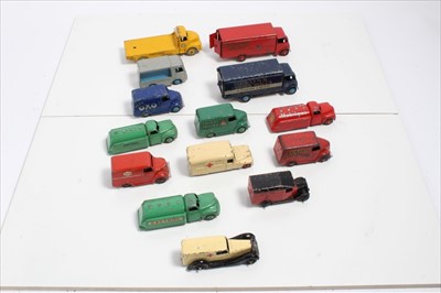 Lot 1359 - Dinky selection of unboxed early commercial vehicles including Oxo Trojan van, Chivers Jelly, Dunlop Tyres, Guy Lorry, Lyons Swiss Rolls, Slumberland and others (14)