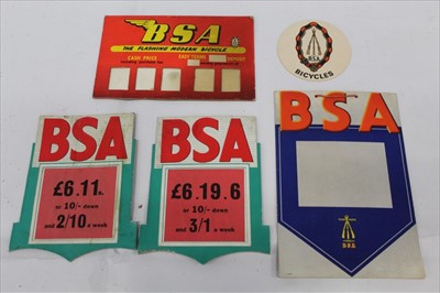 Lot 1623 - Group of four Scarce BSA Cycles shop display / price boards