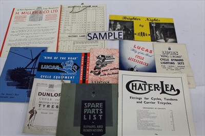 Lot 53 - Group of pre and post War cycle accessories and spare parts catalogues