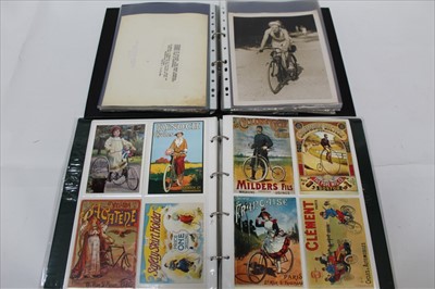 Lot 1209 - Two folders containing early cycling related photographs together with later reproductions (2 folders)