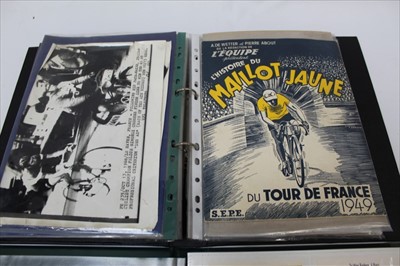 Lot 1209 - Two folders containing early cycling related photographs together with later reproductions (2 folders)