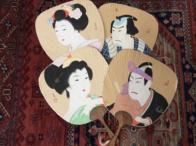 Lot 1700 - Chinese pith painting, together with a Japanese print and four Japanese bamboo and painted paper fans