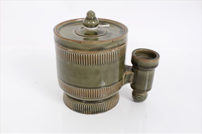 Lot 990 - Scarce Doulton Lambeth Stoneware green glazed 'Isobath Patent Reservoir Gum Pot' with impressed factory marks to base, manufactured for Thos. De La Rue & Co, London, approx 14cm in height