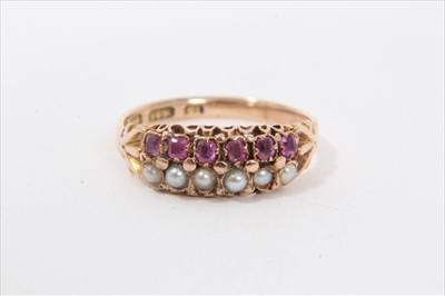 Lot 199 - 15ct gold two row seed pearl and ruby ring