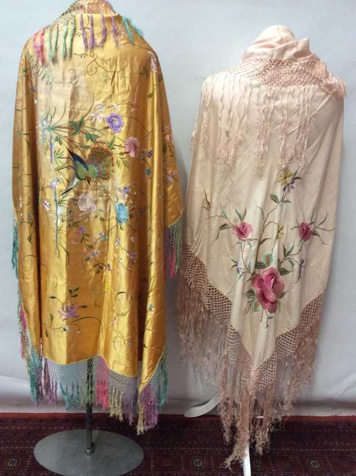 Lot 1702 - Two Chinese Silk Shawls with knotted and