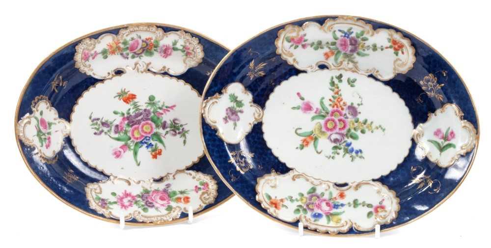 Lot 85 - Pair of Worcester blue scale small oval dishes circa 1770