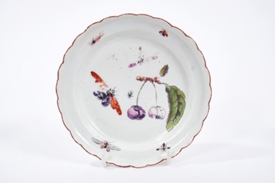 Lot 63 - Derby round dish, painted in 'Moth Painter' style circa 1758